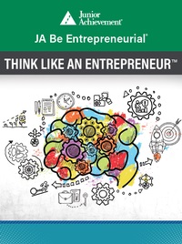 JA Be Entrepreneurial Think Like An Entrepreneur cover with illustrated brain made of many colors and shapes