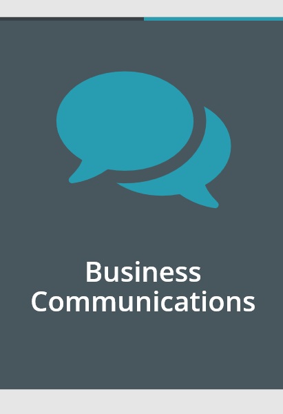 Speech bubbles with text reading "Business Communications"