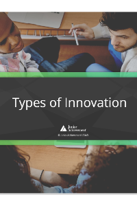 Four youth study together with text reading "Types of Innovation"