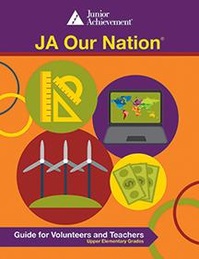 JA Our Nation cover with illustrations of computer, rulers, money and wind turbines
