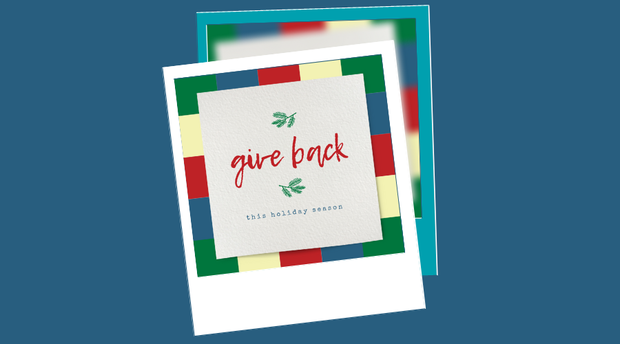 Image with the words "give back" in holiday design