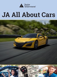 JA All About Cars instructional cover featuring a sports car and young drivers