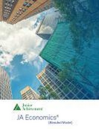 JA Economics instructional cover featuring an upward view of skyscrapers and the sky