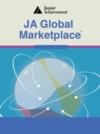 JA Global Marketplace instructional cover featuring a globe with lines racing around it