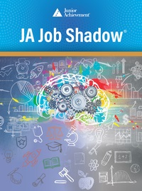 JA Job Shadow instructional cover featuring a chalkboard with small drawings and a large brain