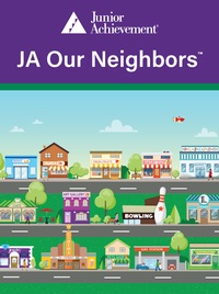 JA Our Neighbors instructional cover featuring houses, buildings and streets