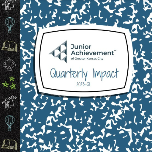 Q1 Quarterly Impact Report cover, styled like a composition notebook