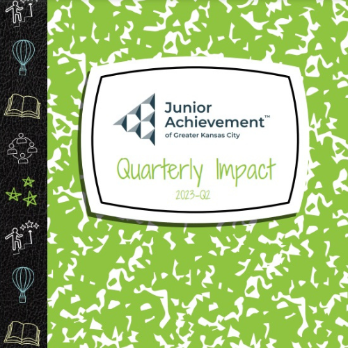 Q2 Quarterly Impact Report cover, styled like a composition notebook