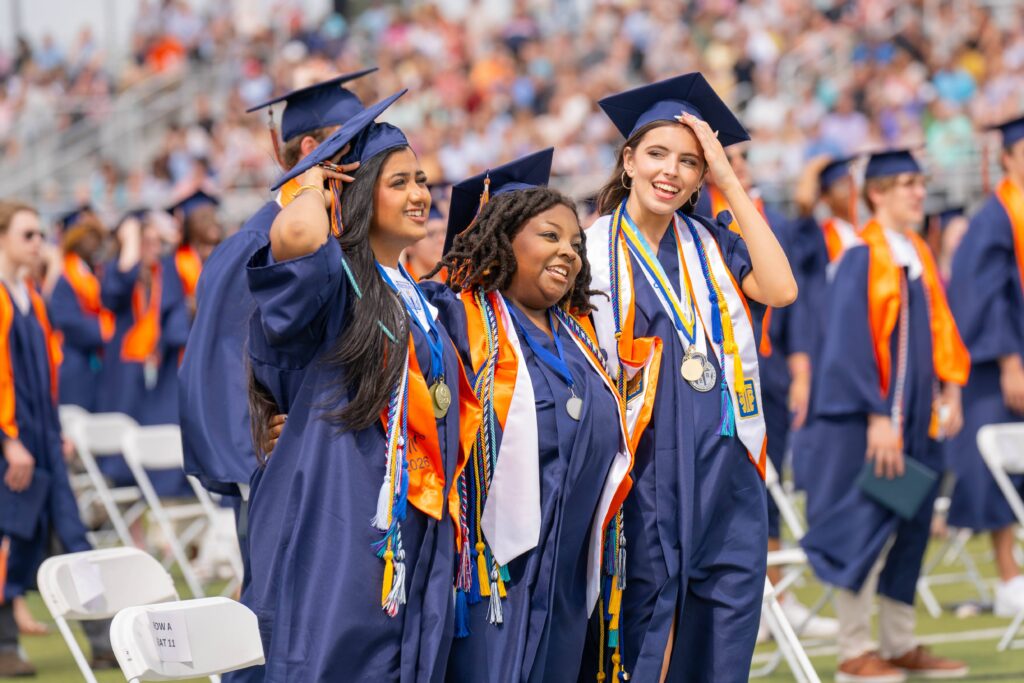 Group of graduates in a cap and gown during a graduation ceremony